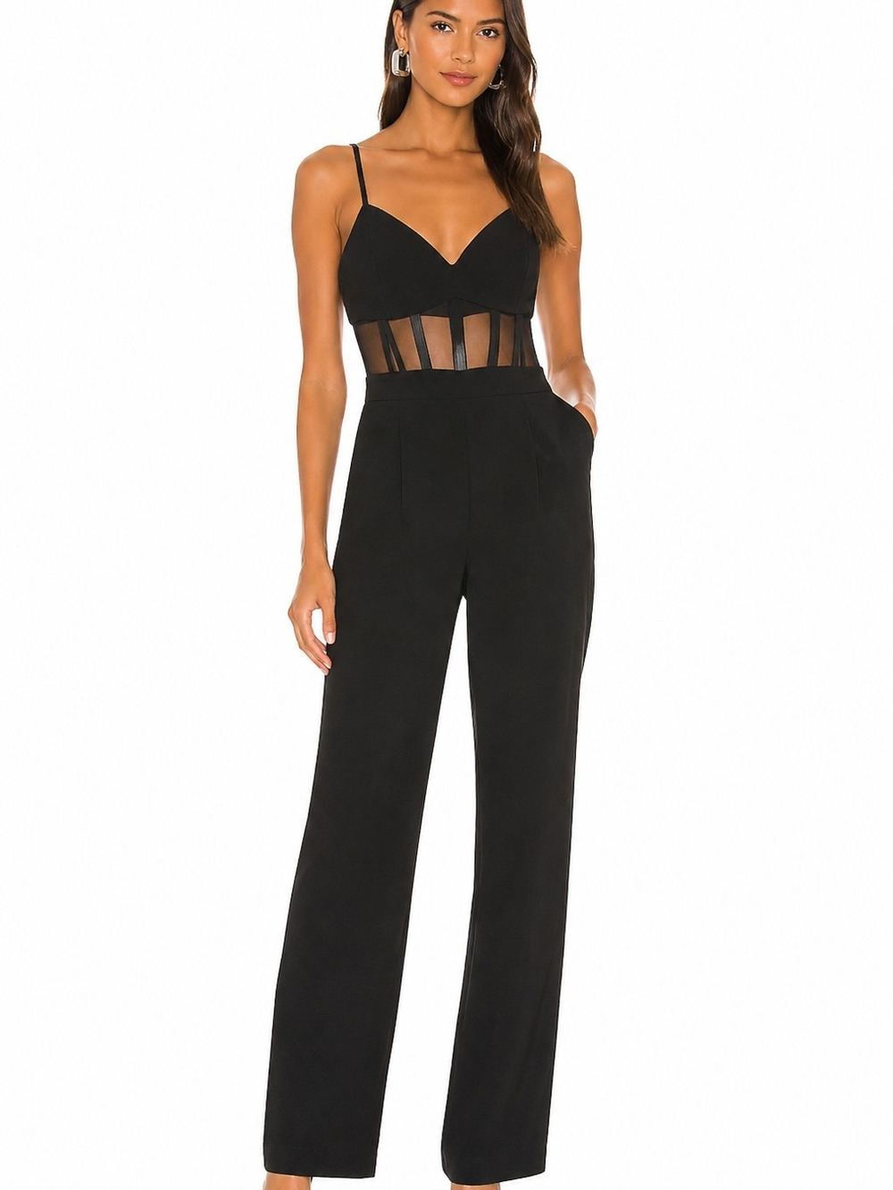 NBD Aitana Corset Jumpsuit Black Mesh Waist Size Small NWT